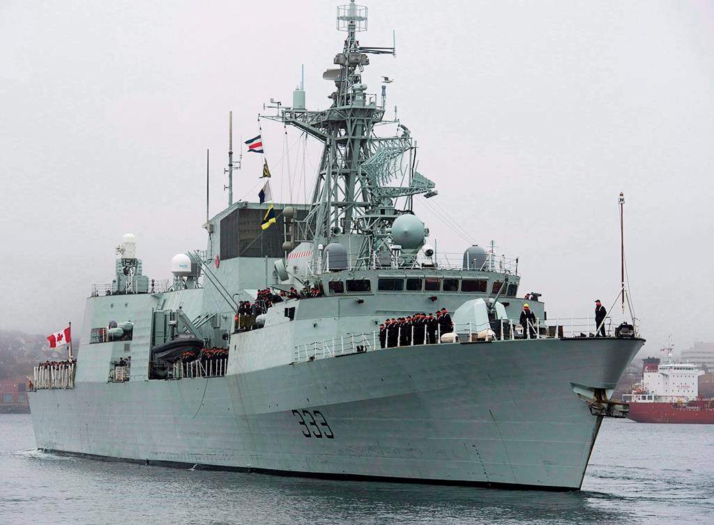 HMCS Toronto heads to the Arabian Sea as part of Operation Artemis, in Halifax on Monday, Jan.14, 2013. A Royal Canadian Navy ship taking part in NATO exercises off the United Kingdom was forced to head into port in Belfast after experiencing a loss of power at sea.