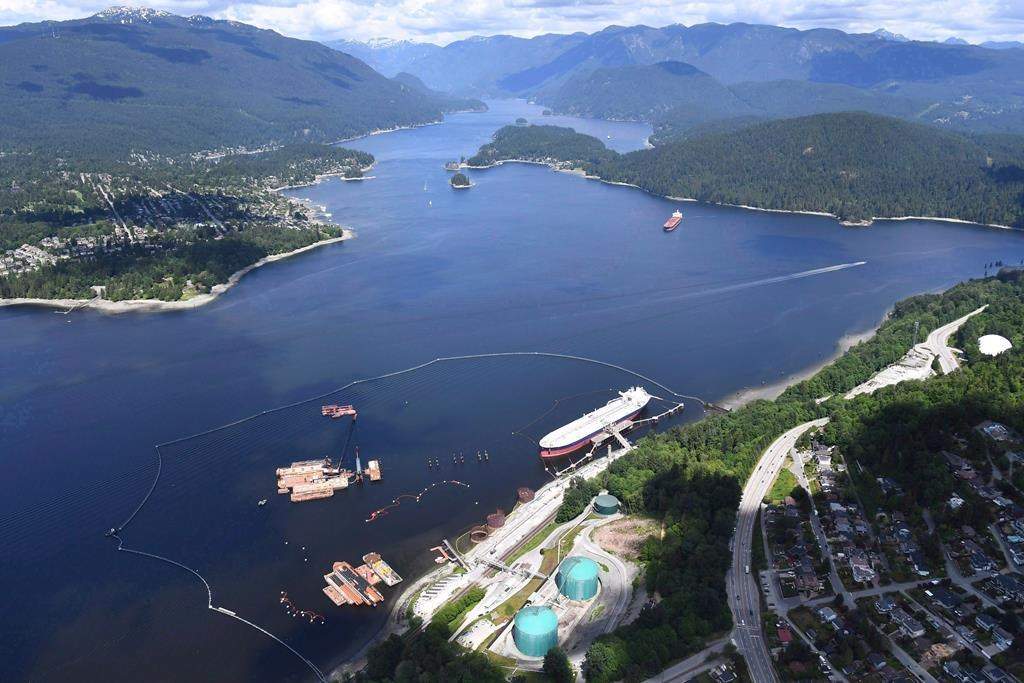 A aerial view of Kinder Morgan’s Trans Mountain marine terminal, in Burnaby, B.C., is shown on Tuesday, May 29, 2018.