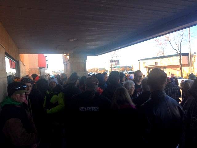 People line up outside Delta 9 in Winnipeg Wednesday, Oct. 17, 2018.