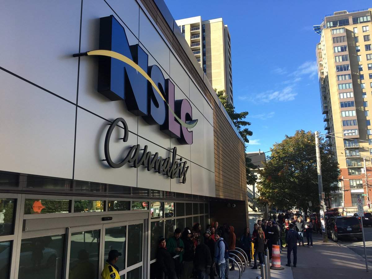 The lineup outside the Clyde Street NSLC outlet in Halifax before the store opened at 10 a.m., on Oct. 17, 2018.