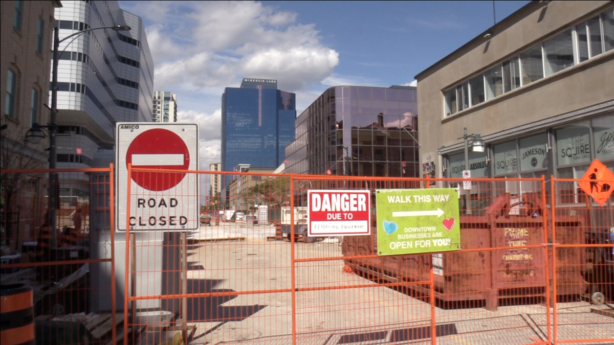 The Dundas Place construction zone at the intersection of Talbot and Dundas streets.