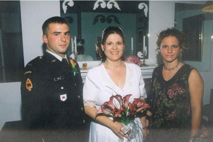 Pte. Thomas Welch, mother Anita Cenerini, sister Michelle Welch, Aug. 8, 2003, in London Ont., at his mom’s wedding.