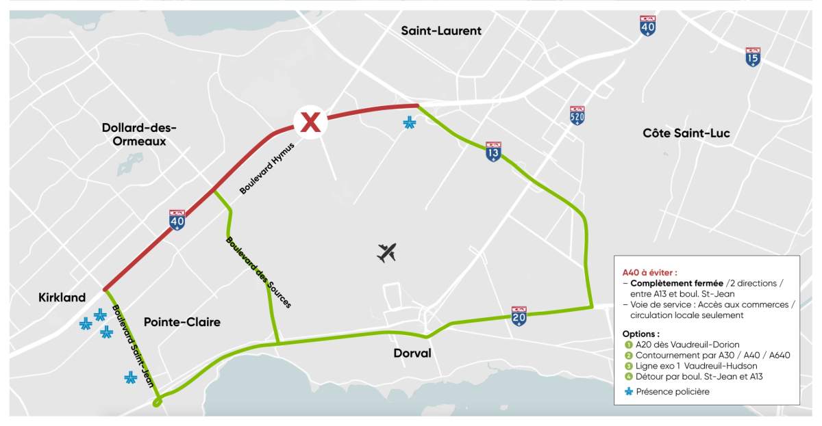 Highway 40 will be closed November 3-4. Detours in green.