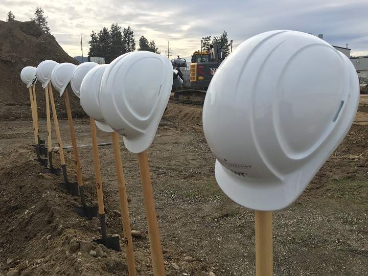 Helmets and shovels were lined up prior to the ground-breaking ceremony.