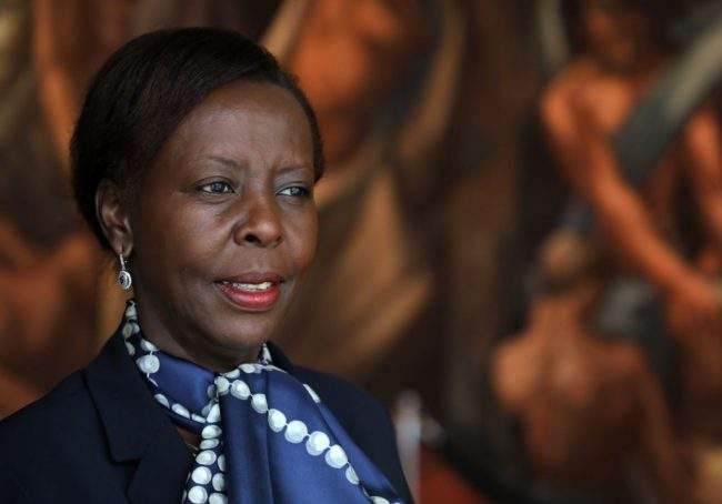 Rwandan Foreign Affairs Minister Louise Mushikiwabo, who is running for Secretary General of the International Organisation of La Francophonie (OIF), poses for pictures on the sidelines of the UN General Assembly, Sept. 25, 2018 in New York. 



