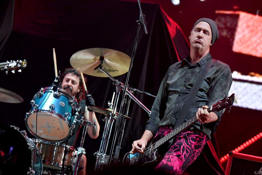 (L-R) Dave Grohl of the Foo Fighters and Krist Novoselic, formerly of Nirvana, perform during Cal’ Jam ’18 at the San Manuel Amphitheater on Oct. 6, 2018 in San Bernardino, Calif.
