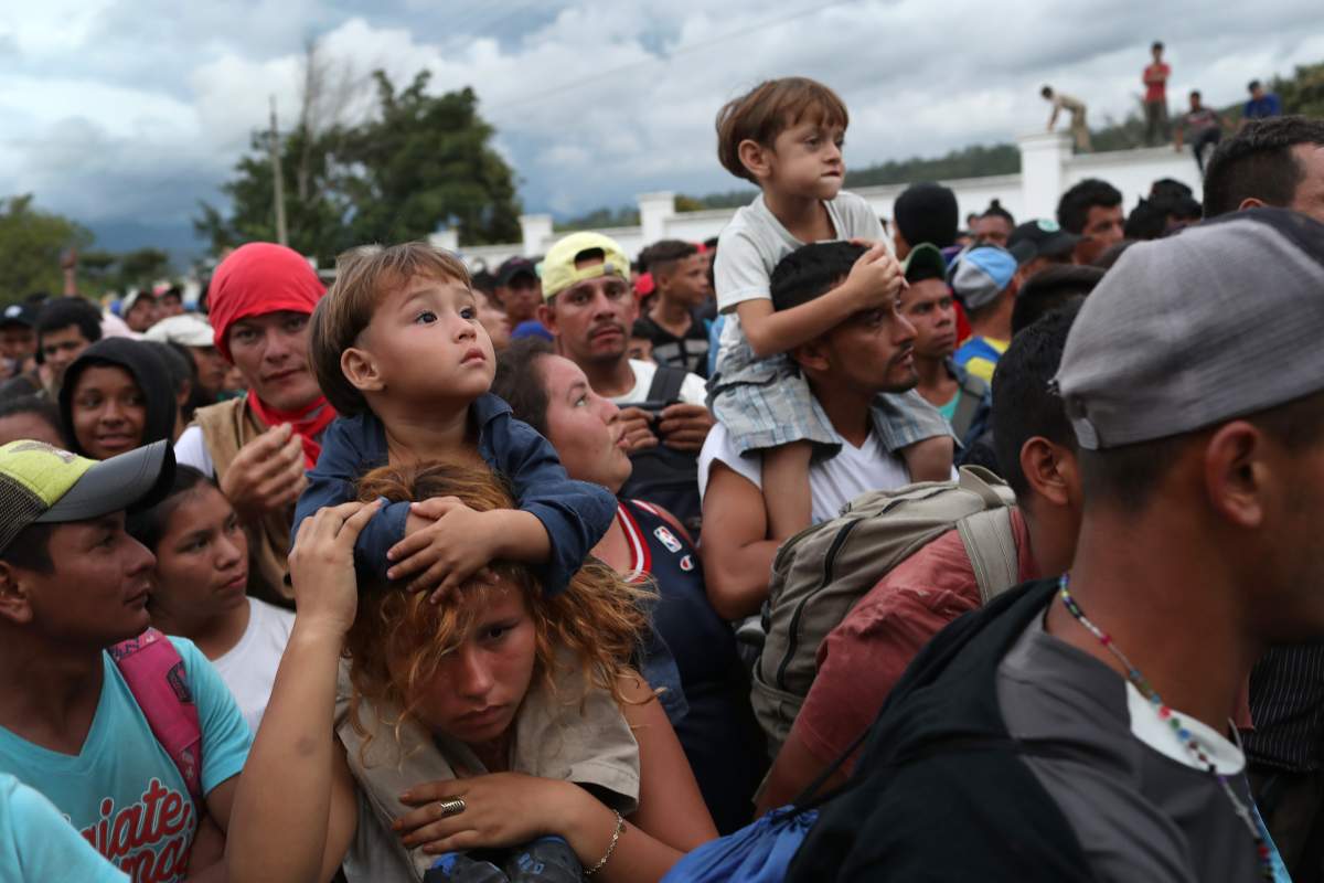 A caravan of more than 1,500 Honduran migrants moves north after crossing the border from Honduras into Guatemala on Oct. 15, 2018, in Esquipulas, Guatemala. (John Moore/Getty Images)