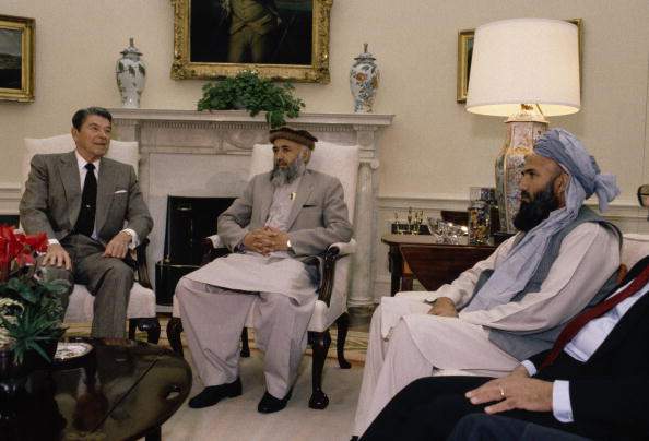President Ronald Reagan meets with Afghan resistance leaders in the Oval Office of the White House in Washington, D.C. in this undated photo.