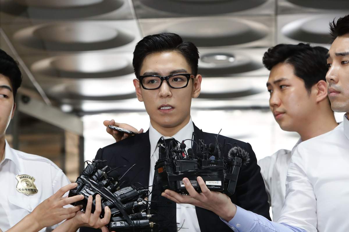 T.O.P, of South Korean boy band Big Bang, arrives at the Seoul Central District Court for hearing on his marijuana usage case on July 20, 2017 in Seoul, South Korea.
