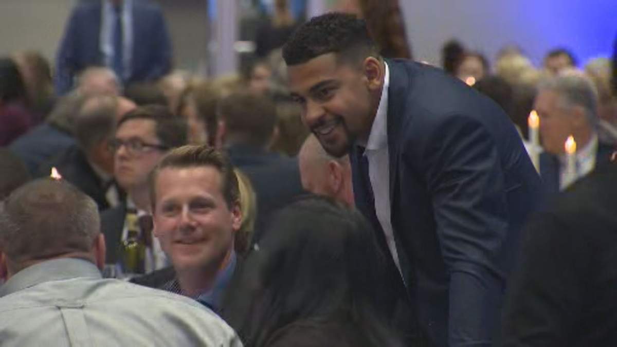 Andrew Harris at the Bombers Legacy Dinner in October.