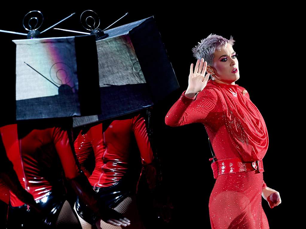 Katy Perry performs at the Mercedes-Benz Arena during her Witness Tour .
