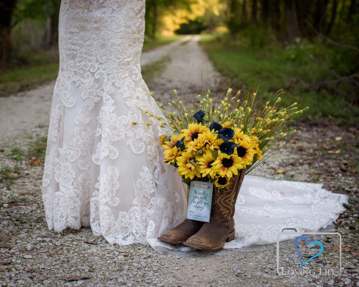 A pair of boots that belonged to Kendall Murphy before he was killed in a car accident in November 2017, 10 months before the day he was to marry Jessica Padgett.
