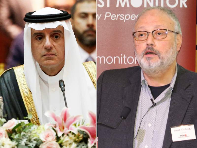 At left, Saudi Foreign Minister Adel al-Jubeir. At right, Jamal Khashoggi.