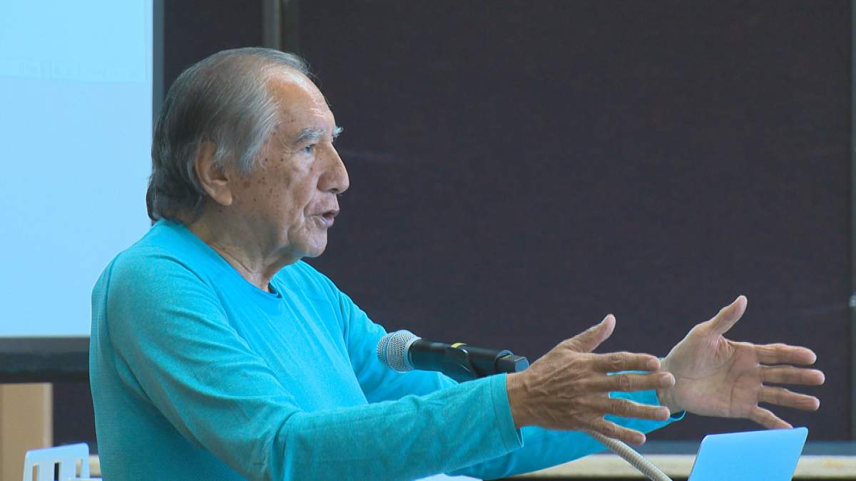 Dr. Leroy Little Bear talks during the Edcan Conference on teaching Indigenous Histories in the current education curriculum .