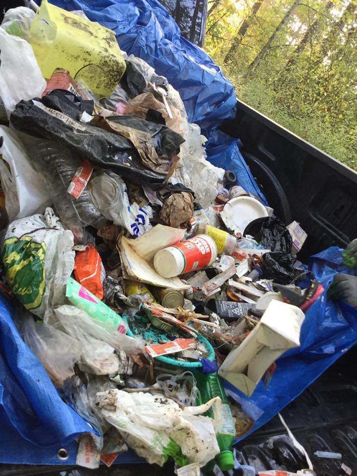 Some of the needles and garbage collected by volunteers from the Cowichan River in Duncan, BC