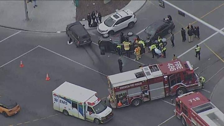 Emergency crews respond to a crash at 137 Avenue and 95 Street in north Edmonton on Oct. 31, 2018.
