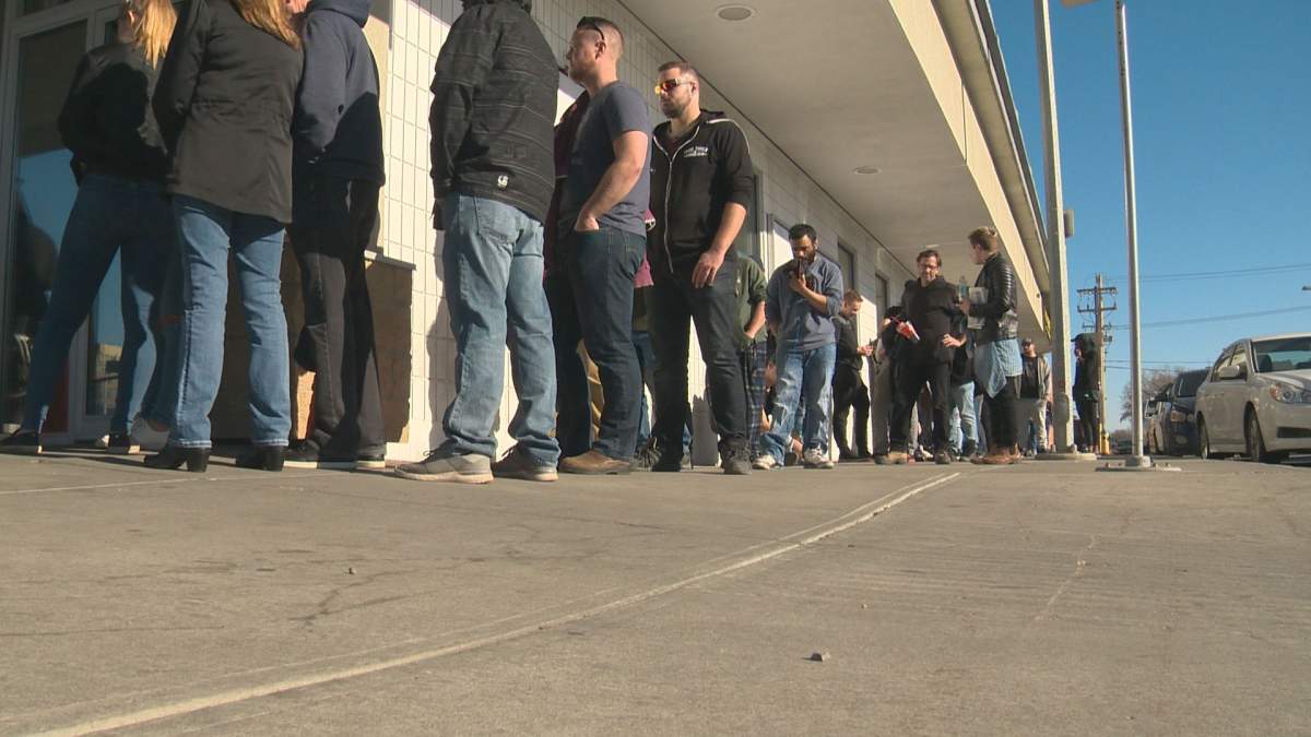 The line at Nova Cannabis in south Edmonton on Saturday, Oct. 20, 2018.