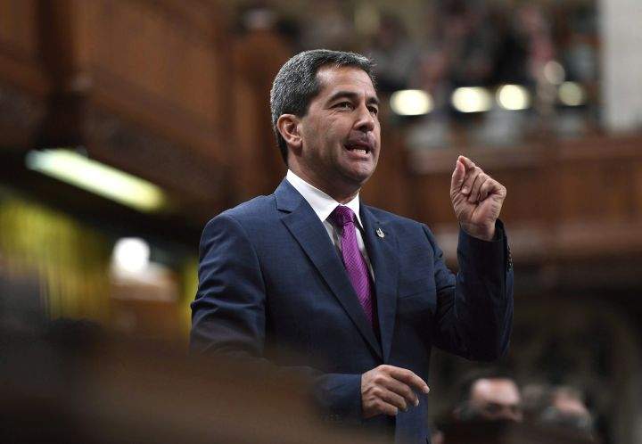 Conservative MP Pierre Paul-Hus rises during Question Period in the House of Commons on Parliament Hill in Ottawa on Tuesday, April 24, 2018. 