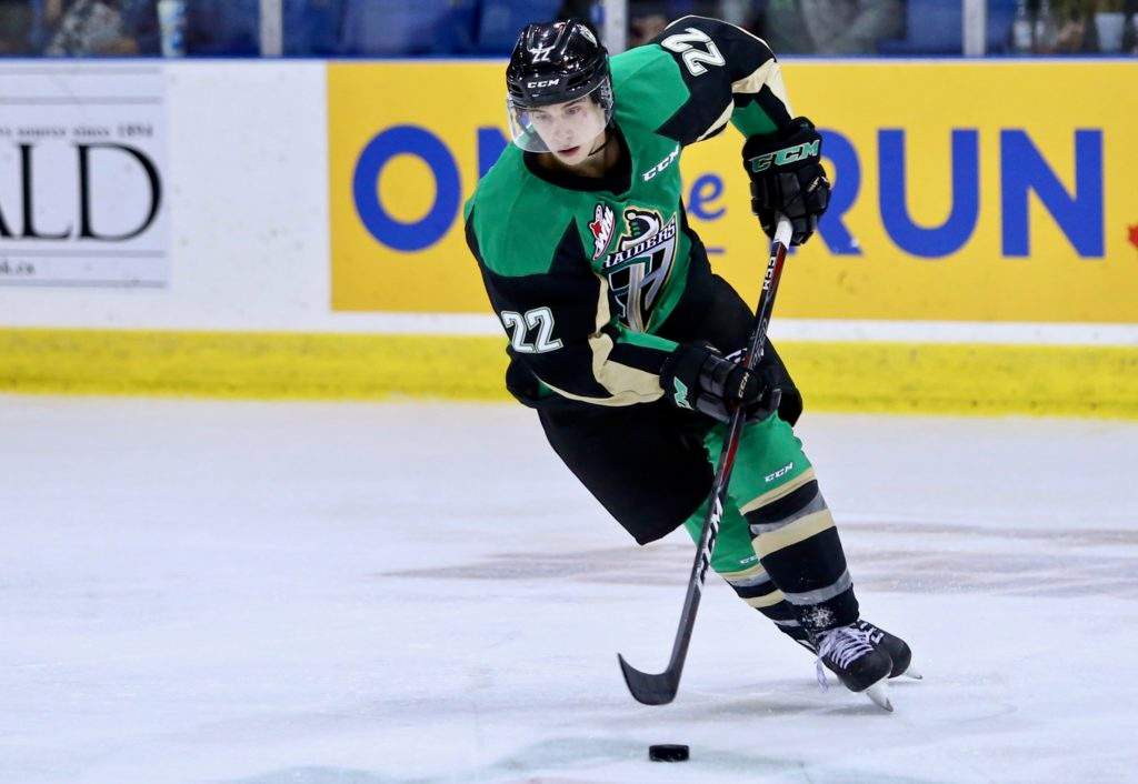 Carson Miller struck twice less than three minutes apart in the opening period as the Prince Albert Raiders beat the Moose Jaw Warriors 4-2 in WHL action on Oct. 24, 2018.