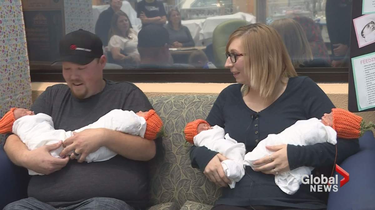 Charlene and Gregory Hainsworth welcomed a set of quadruplets on Oct. 18, 2018.