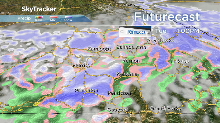 Rain is expected to continue throughout much of the day on Tuesday in the Central Okanagan.