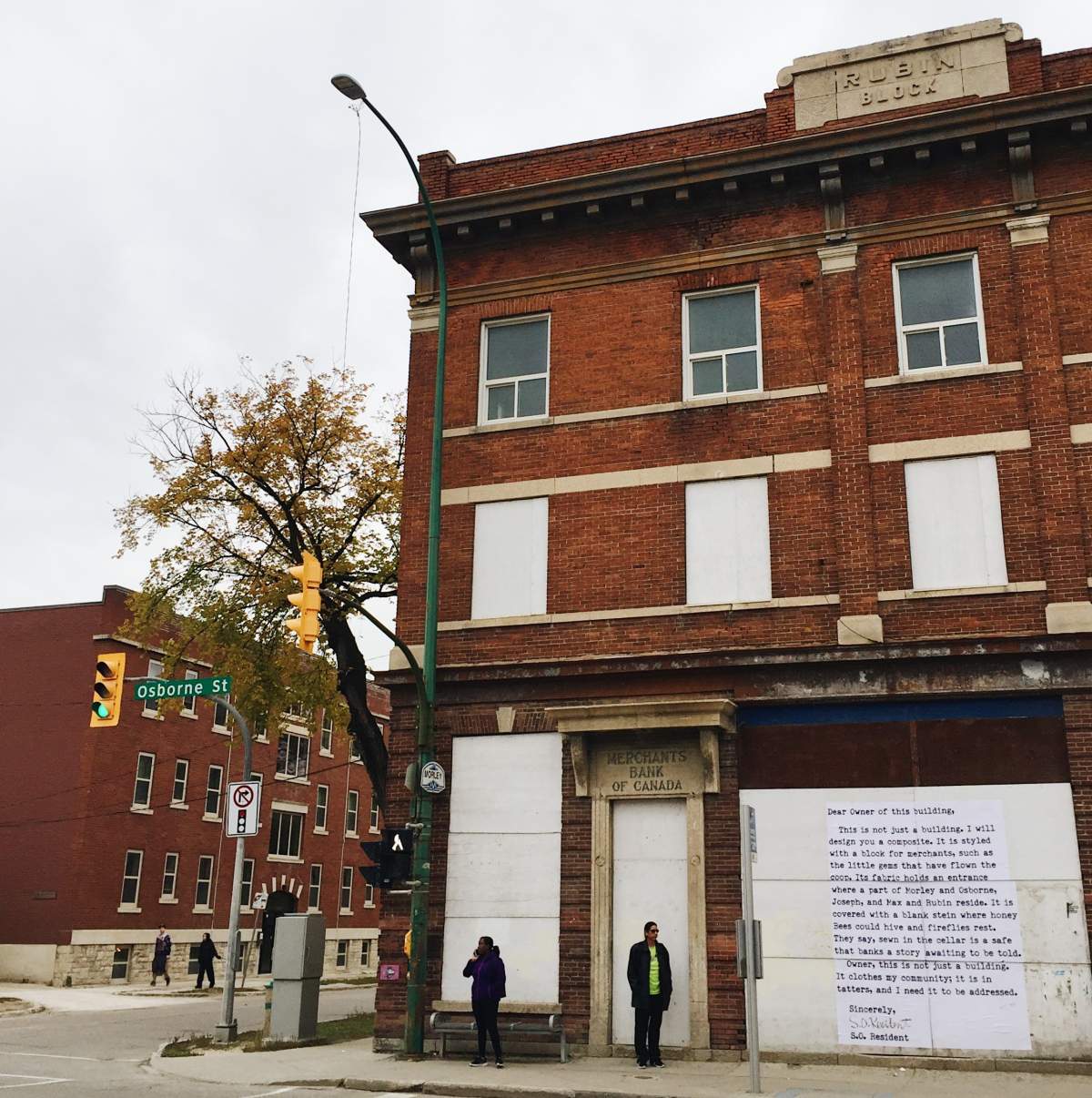 The Rubin Block sits at the corner of Osborne Street and Morley Avenue in Fort Rouge.
