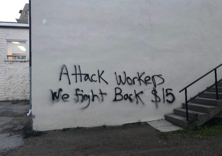 Walls of Laurie Scott’s constituency office in Lindsay were also spray painted.