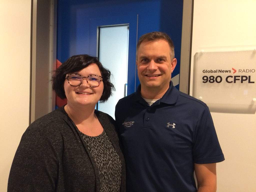 Mayoral candidate Tanya Park alongside Mike Stubbs in the 980 CFPL studios on Oct. 17, 2018.