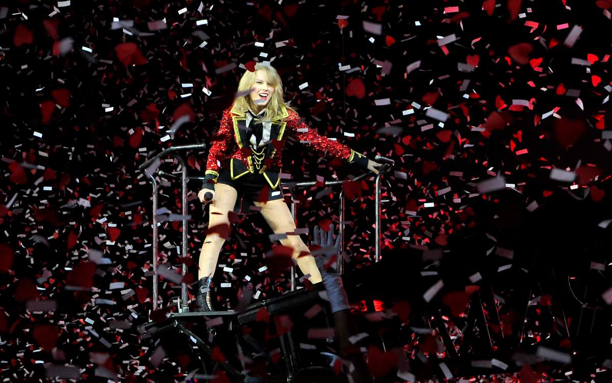 Taylor Swift performs onstage for the Red tour at London’s O2 Arena on Feb. 1, 2014 in London, England.