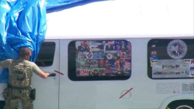 Photos of a van being investigated by authorities in connection with the pipe bomb deliveries.