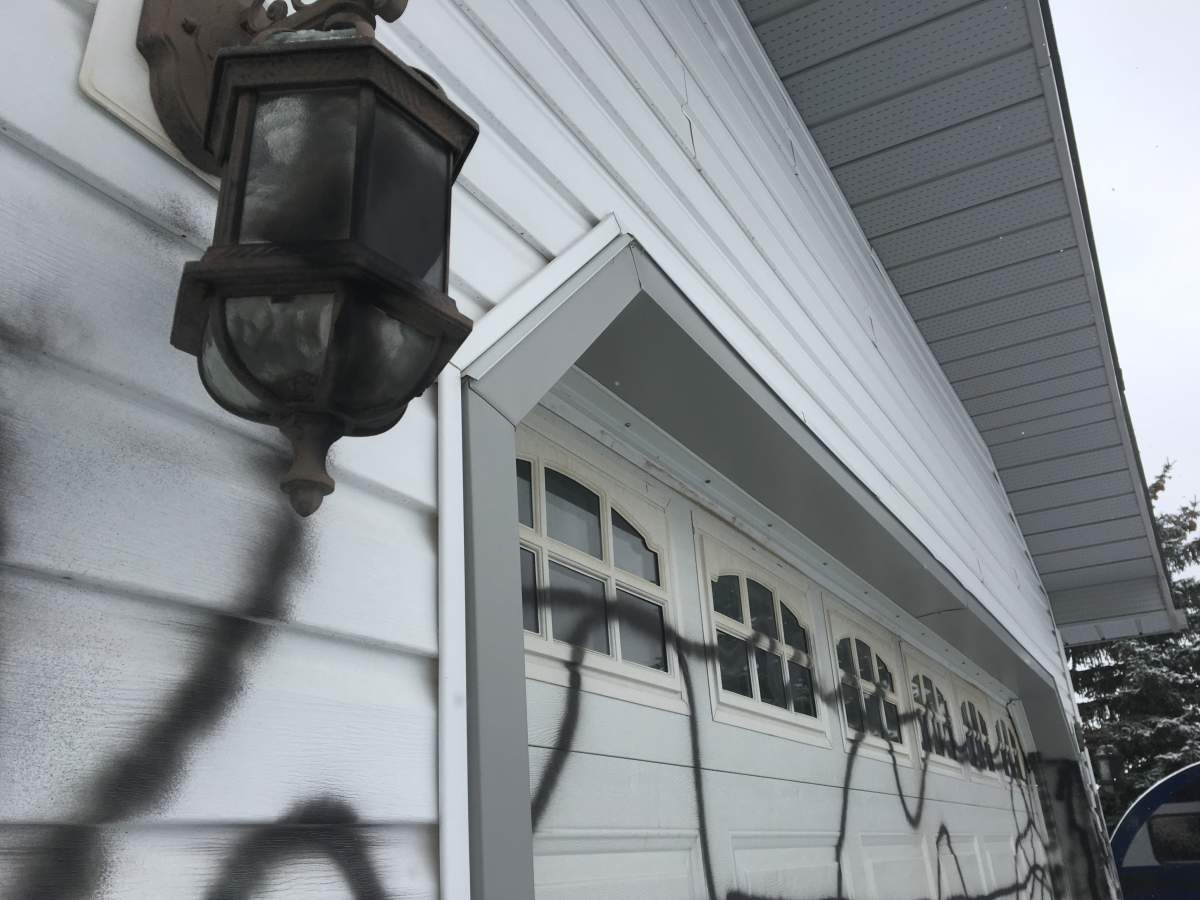 Nearly every surface was sprayed black.