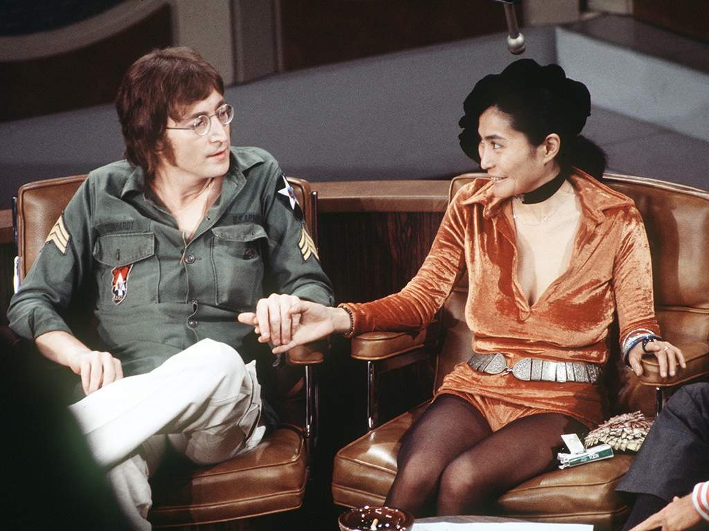 John Lennon and Yoko Ono chat with host Dick Cavett, May 1971. 