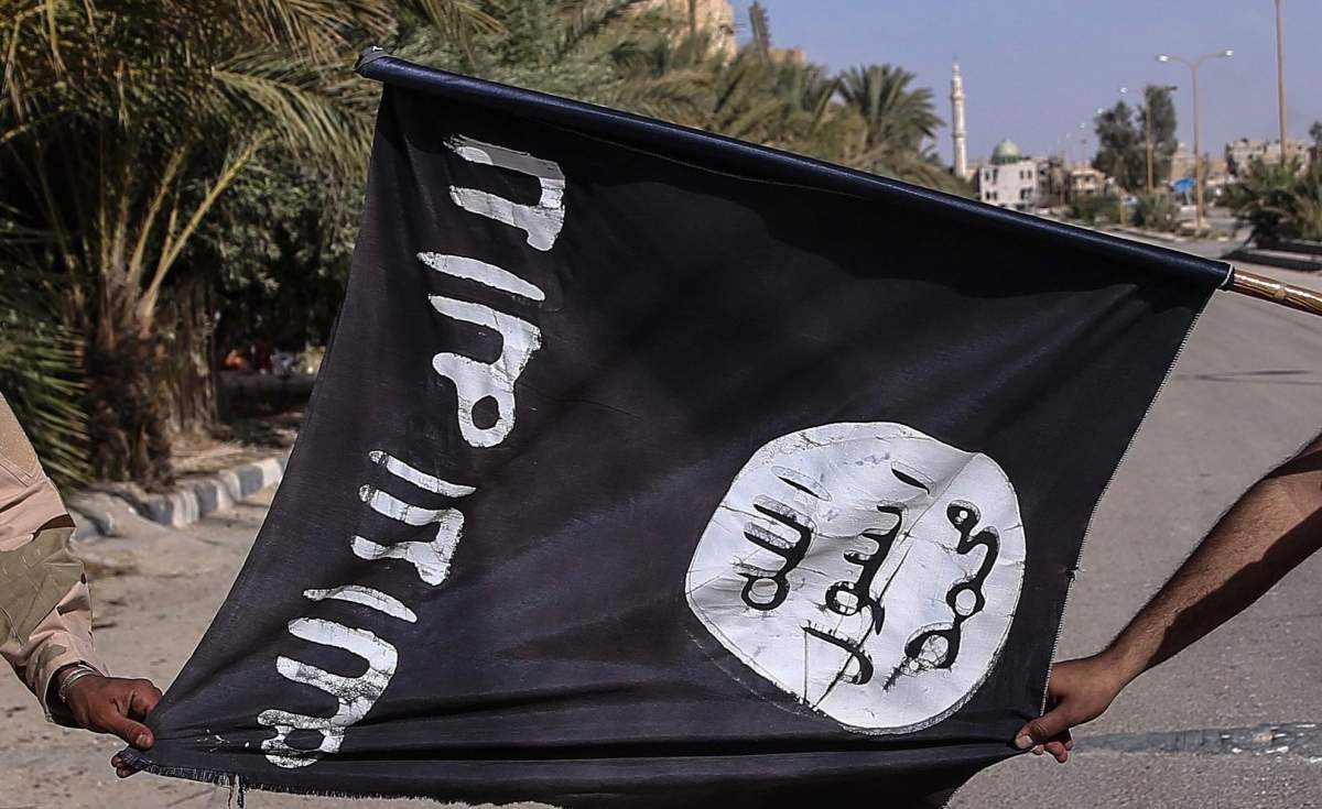 Seized ISIS flag in Palmyra, Syria, MARCH 26, 2016.