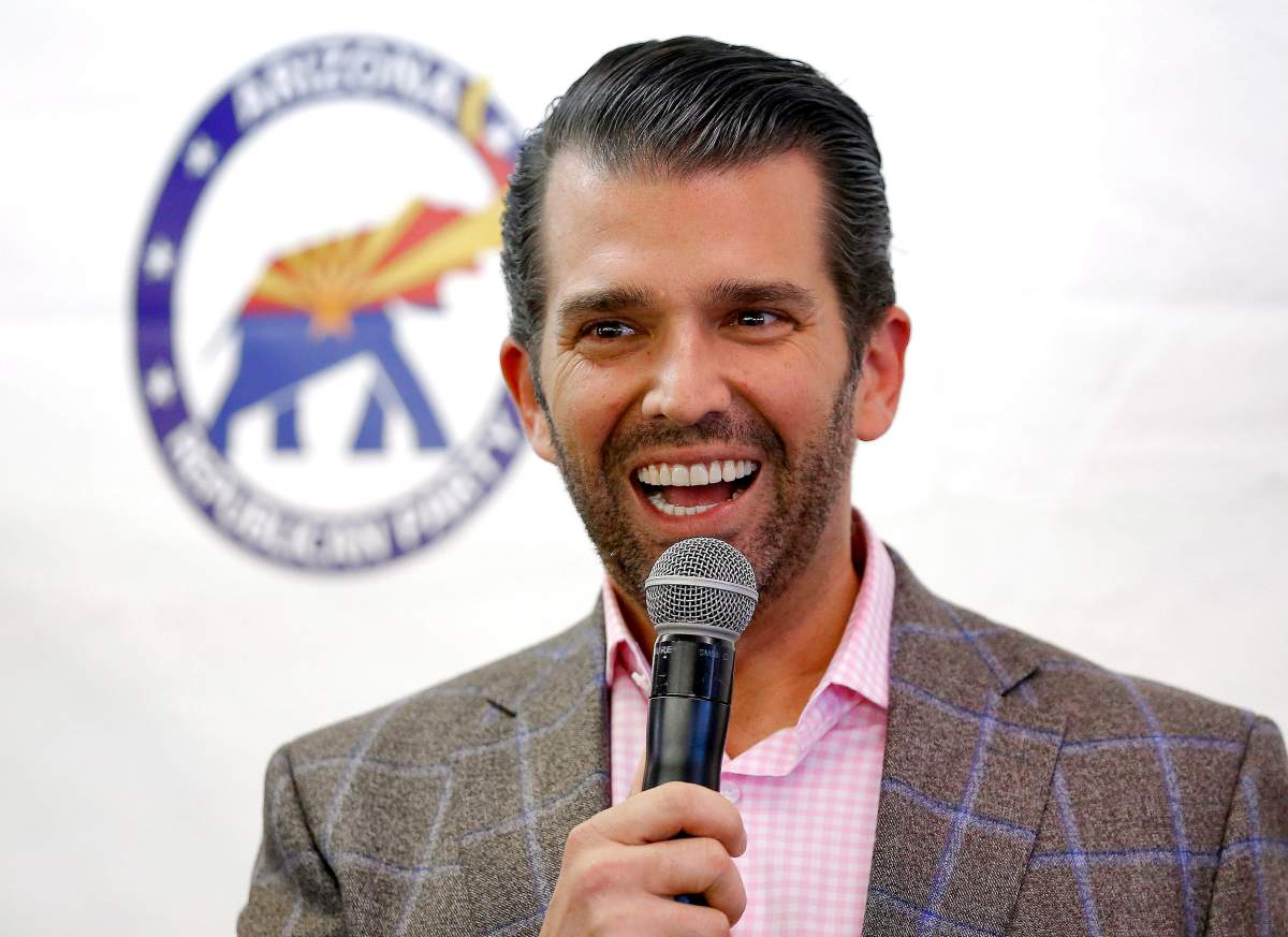 Donald Trump Jr. speaks at a campaign rally for U.S. Senate candidate Martha McSally, Thursday, Nov. 1, 2018, in Sun City, Ariz.