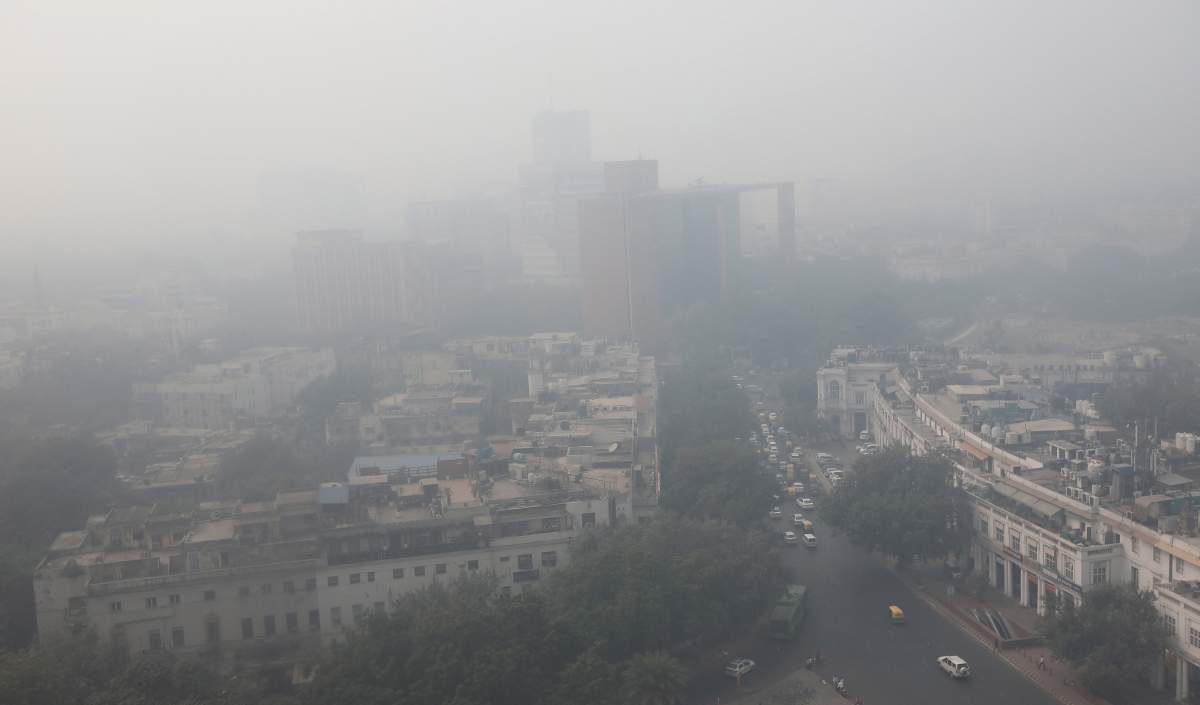 A general view of buildings engulfed in smog in New Delhi, India, Nov. 5, 2018.