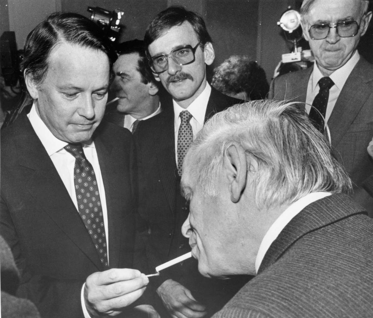 Bernard Landry (left) pictured with Parti Québécois founder René Lévesque.
