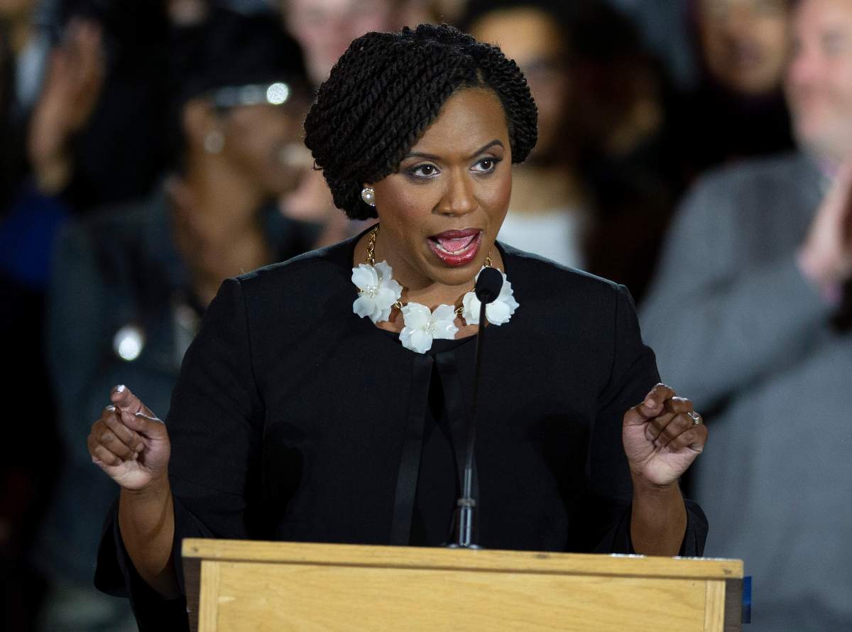 United States Congresswoman-Elect Ayanna Pressley addresses the audience at the Massachusetts Democrats Election Night Rally at the Fairmont Hotel in Boston, Massachusetts, USA 06 November 2018. Pressley ran unopposed.