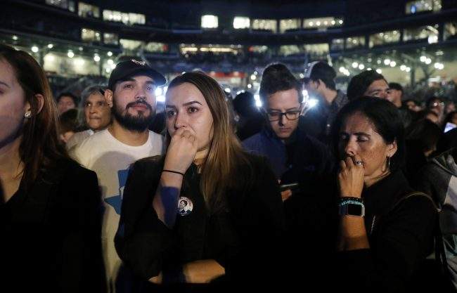 Supporters of Democratic U.S. Senate candidate Rep. Beto O’Rourke react to television networks projecting Senator Ted Cruz as the winner in the Texas U.S. Senate raceas they await O’Rourke’s arrival at his midterm election night party in El Paso, Texas, U.S., November 6, 2018.