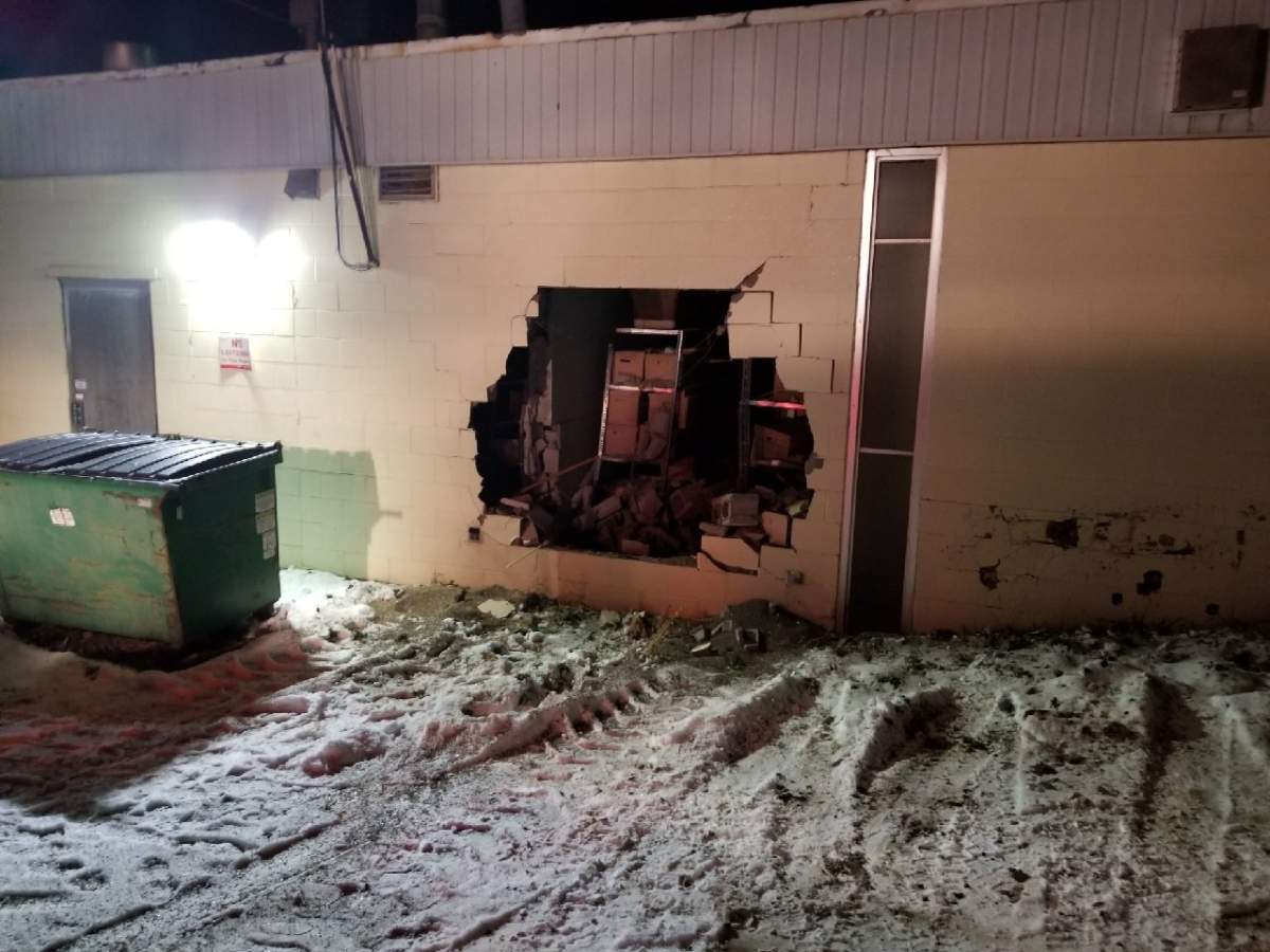 RCMP said a construction loader was used to break into the Scotiabank in Valleyview, Alta. on Friday, Nov, 9.
