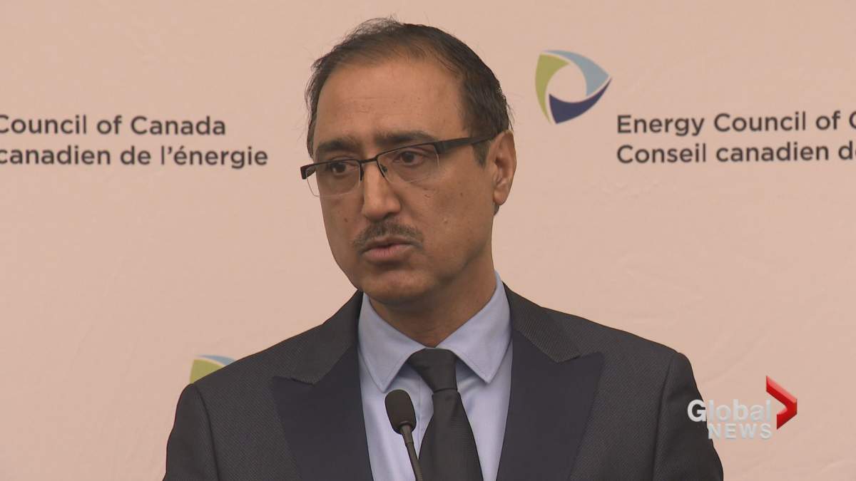 Canada's Natural Resources Minister Amarjeet Sohi speaks to reporters in Calgary Wednesday, Nov. 14, 2018.