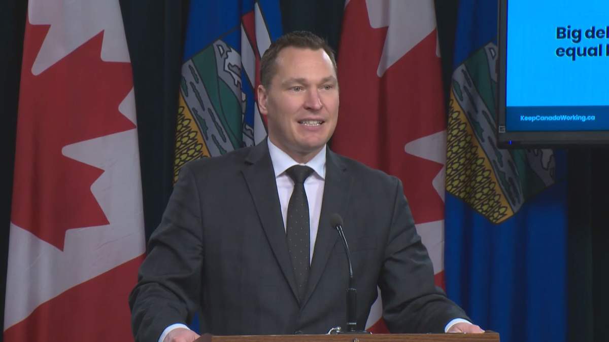 Economic Development Minister Deron Bilous speaks to the media in Edmonton Wednesday, Nov. 14, 2018.