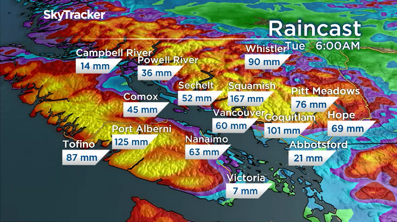 Rainfall totals from Sunday, Nov 25th to Tuesday morning, Nov 27th