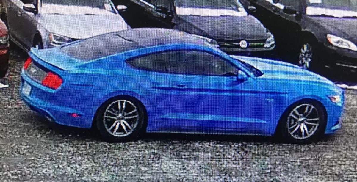 London police believe the suspects may be operating a blue two-door Ford Mustang.