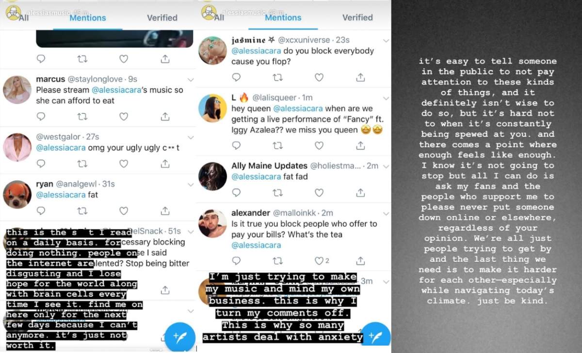 Alessia Cara addresses online bullying by sharing some of the hateful comments she has received. Nov 26, 2018.