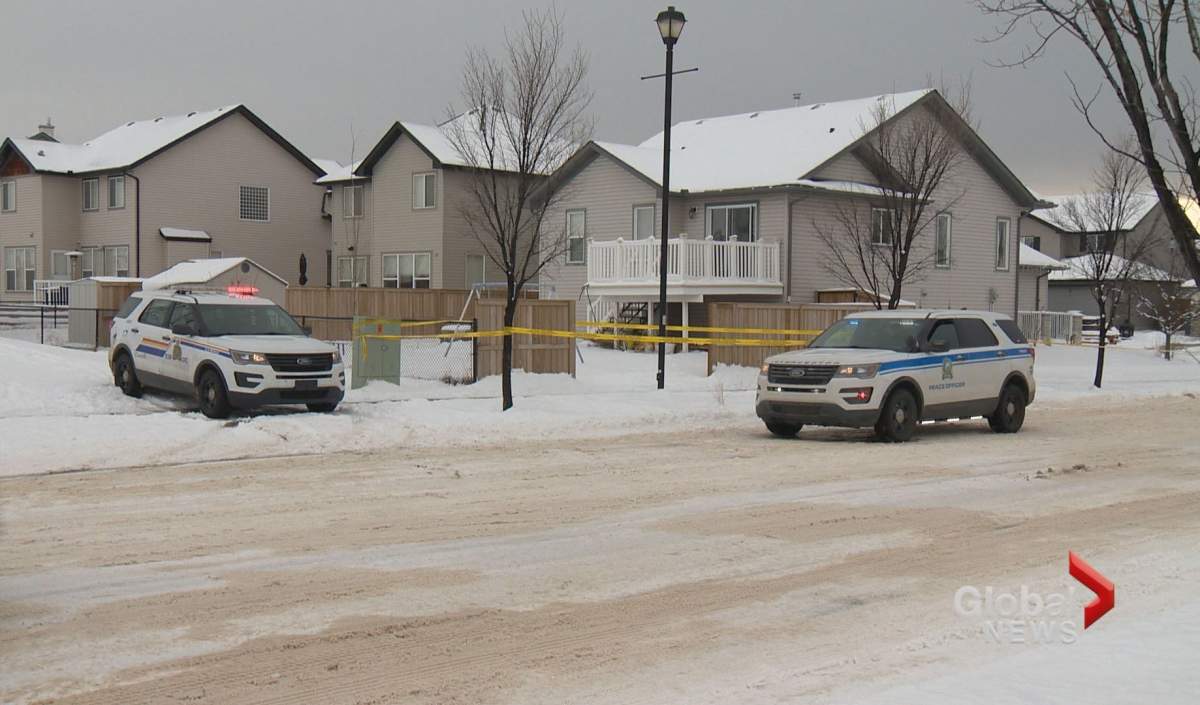 RCMP on scene of a homicide investigation in Chestermere on Monday, Nov. 26.