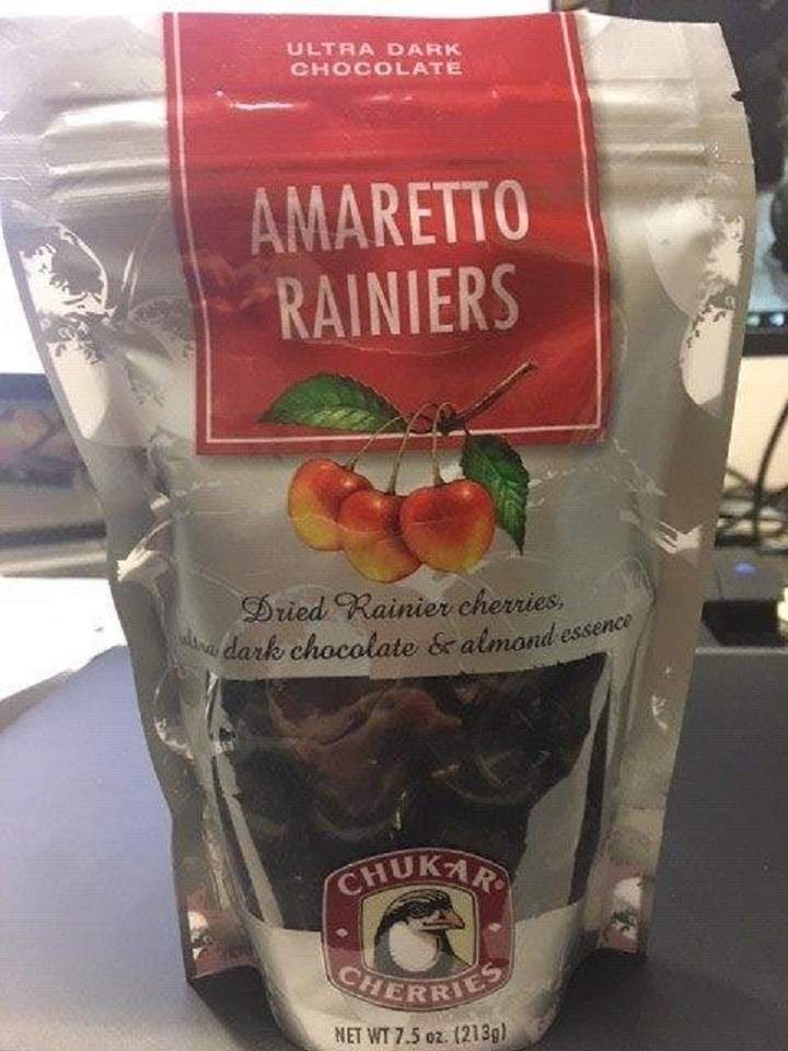 The Chukar brand of Amaretto Rainiers cherries.