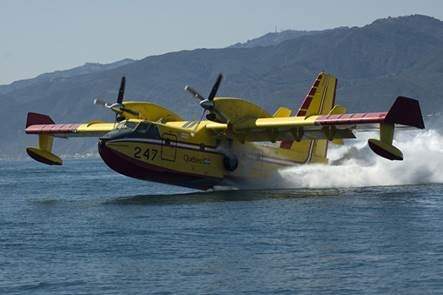 Two CL-415 aircraft, similar to the one pictured here, are helping to battle the wildfires in California.