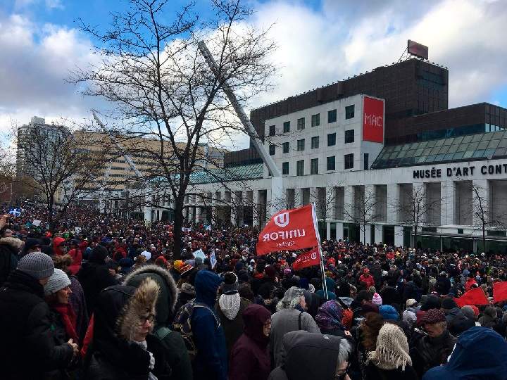 Thousands gathered in Montreal to demand the government take action to tackle climate issues. Saturday, Nov. 10, 2018.
