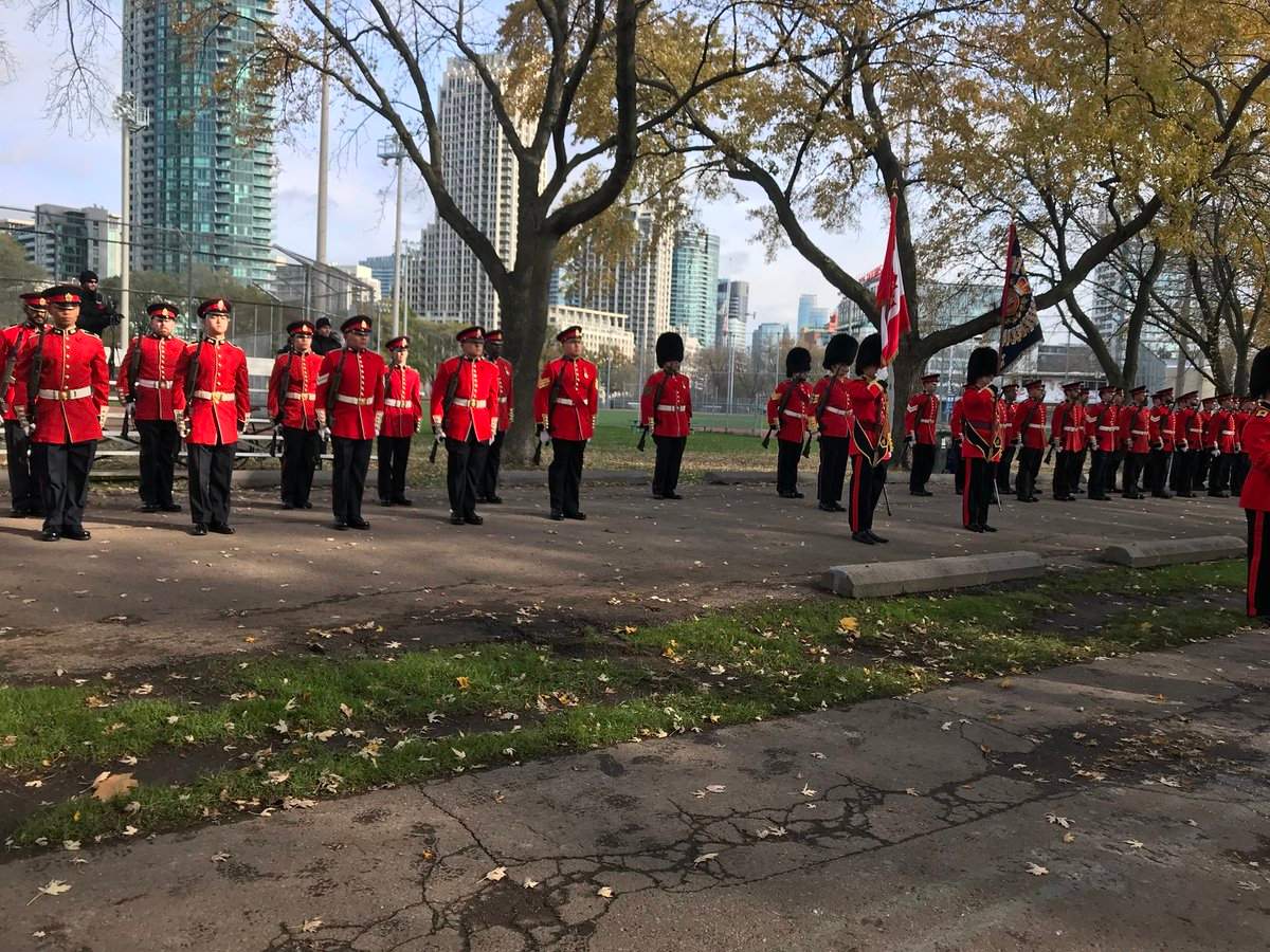 Members of the Canadian Armed Forces lined up in Coronation Park Saturday morning for a re-dedication ceremony.