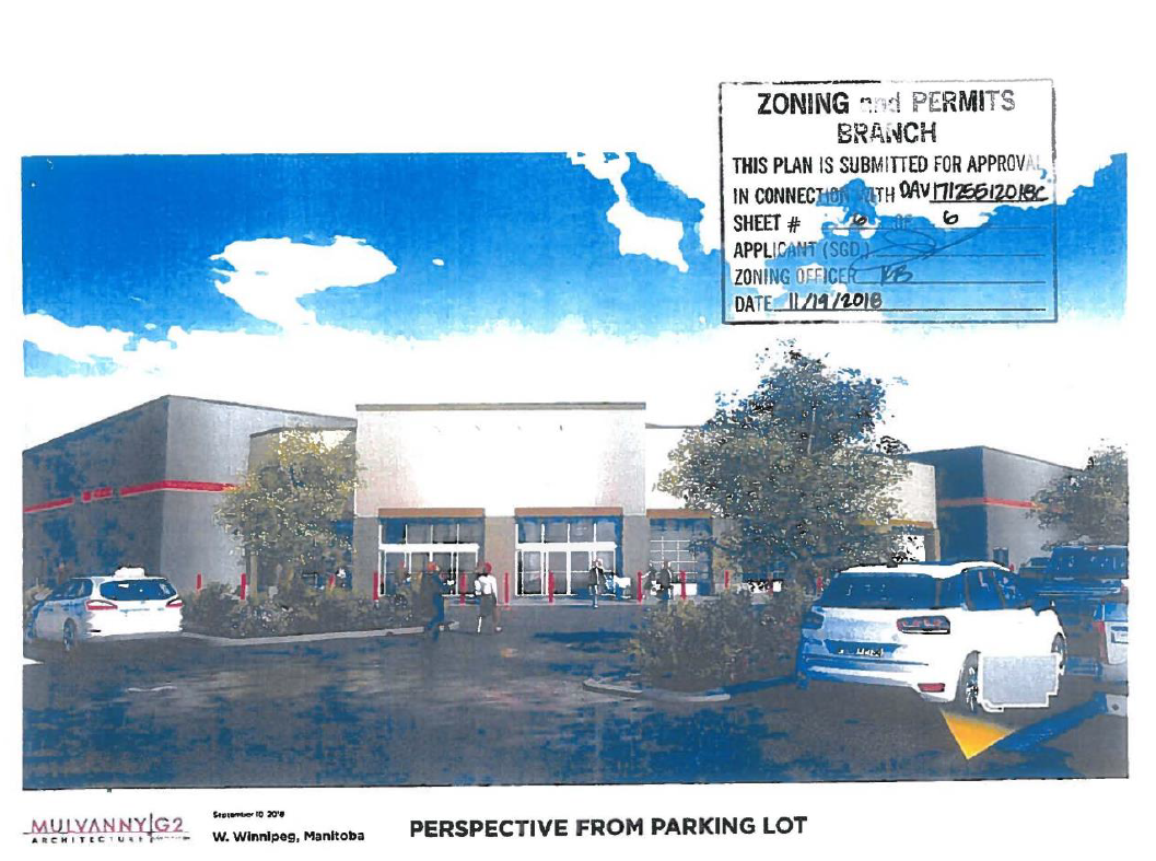 A rendering of the view from behind the proposed warehouse. (City of Winnipeg)